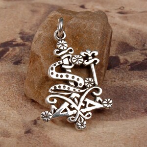 LOKO ATISON Voodoo Vodou Loa Lwa Veve Charm Pendant in Solid Cast 925 Sterling SILVER With Optional Chain image 2