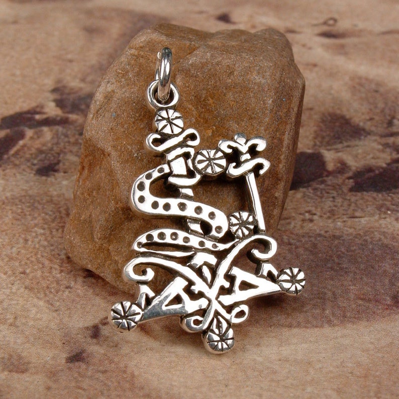 LOKO ATISON Voodoo Vodou Loa Lwa Veve Charm Pendant in Solid Cast 925 Sterling SILVER With Optional Chain image 2