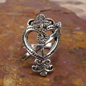 ERZULIE DANTOR RING - Voodoo Vodou Loa Lwa Veve in 925 Sterling Silver - Made To Order in Your Size