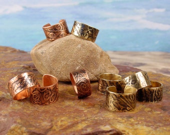 TEXTURED COPPER CUFF - Ear Cuff - Embossed and Antiqued Abstract Texture in Copper