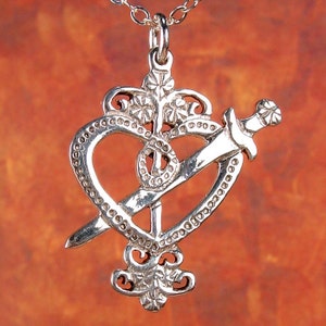 ERZULIE DANTOR - Voodoo Vodou Loa Lwa Veve Charm Pendant in Solid Cast 925 Sterling SILVER With Optional Chain