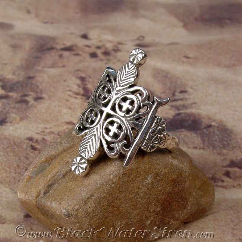 Made To Order in Your Size Voodoo Vodou Loa Lwa Veve in 925 Sterling Silver PAPA LEGBA RING