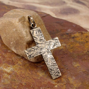 S A L E - BRONZE CROSS - Primitive Distressed Pattern Christian Cross with Chain