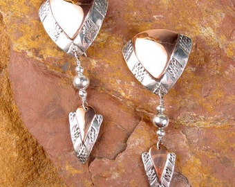 KYRAH - Geometric Tribal Shield And Arrow Earrings In Sterling Silver and Copper