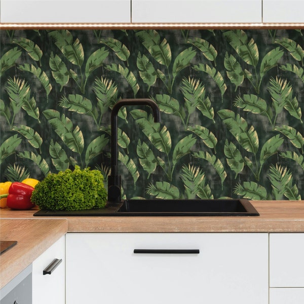 Adhesive backsplash kitchen tiles 15x15cm / 20x20cm jungle foliage type, adhesive vinyl bathroom wall tiles, 100% French