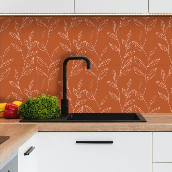 Adhesive backsplash for kitchen tiles 15x15cm / 20x20cm terracotta, adhesive vinyl bathroom wall tiles, 100% French
