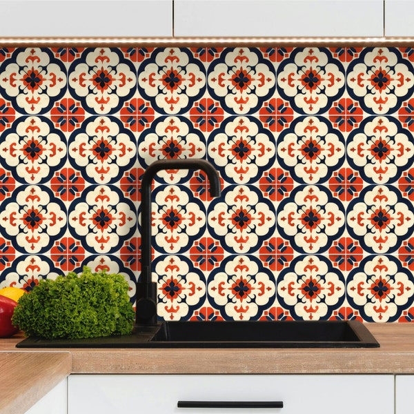 Adhesive backsplash kitchen tiles 15x15cm / 20x20cm red azulejos, adhesive vinyl bathroom wall tiles, 100% French