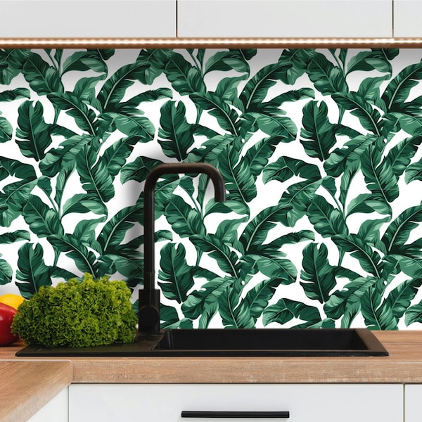 Adhesive backsplash kitchen tiles 15x15cm / 20x20cm tropical foliage type, adhesive vinyl bathroom wall tiles, 100% French