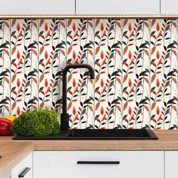 Adhesive backsplash kitchen tiles 15x15cm / 20x20cm tricolor foliage, adhesive vinyl bathroom wall tiles, 100% French