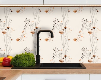 Crédence adhésive cuisine carreaux 15x15cm / 20x20cm fleurs minimalistes, carrelage adhésif mural salle de bain en vinyle, 100% français