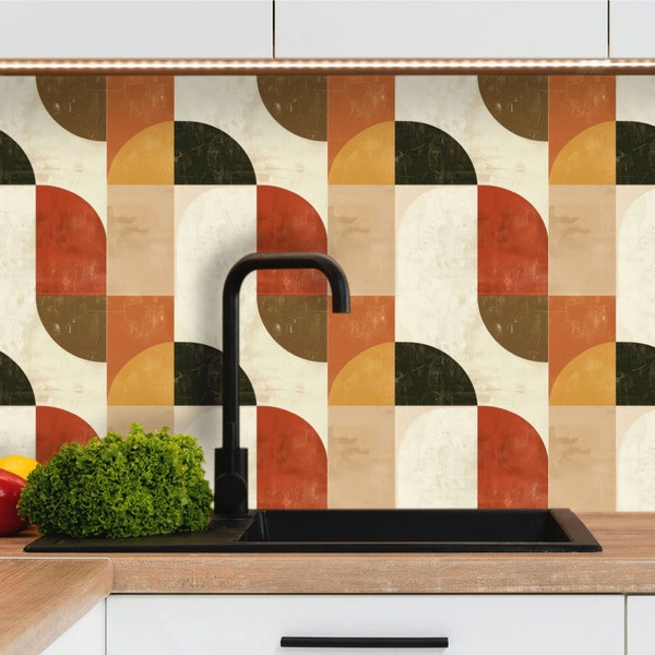 Adhesive splashback kitchen tiles 15x15cm / 20x20cm abstract art, adhesive vinyl bathroom wall tiles, 100% French