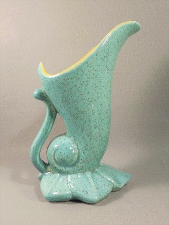 Red Wing 1356 Cornucopia Vase Turquoise Blue Spatter Speckle Etsy