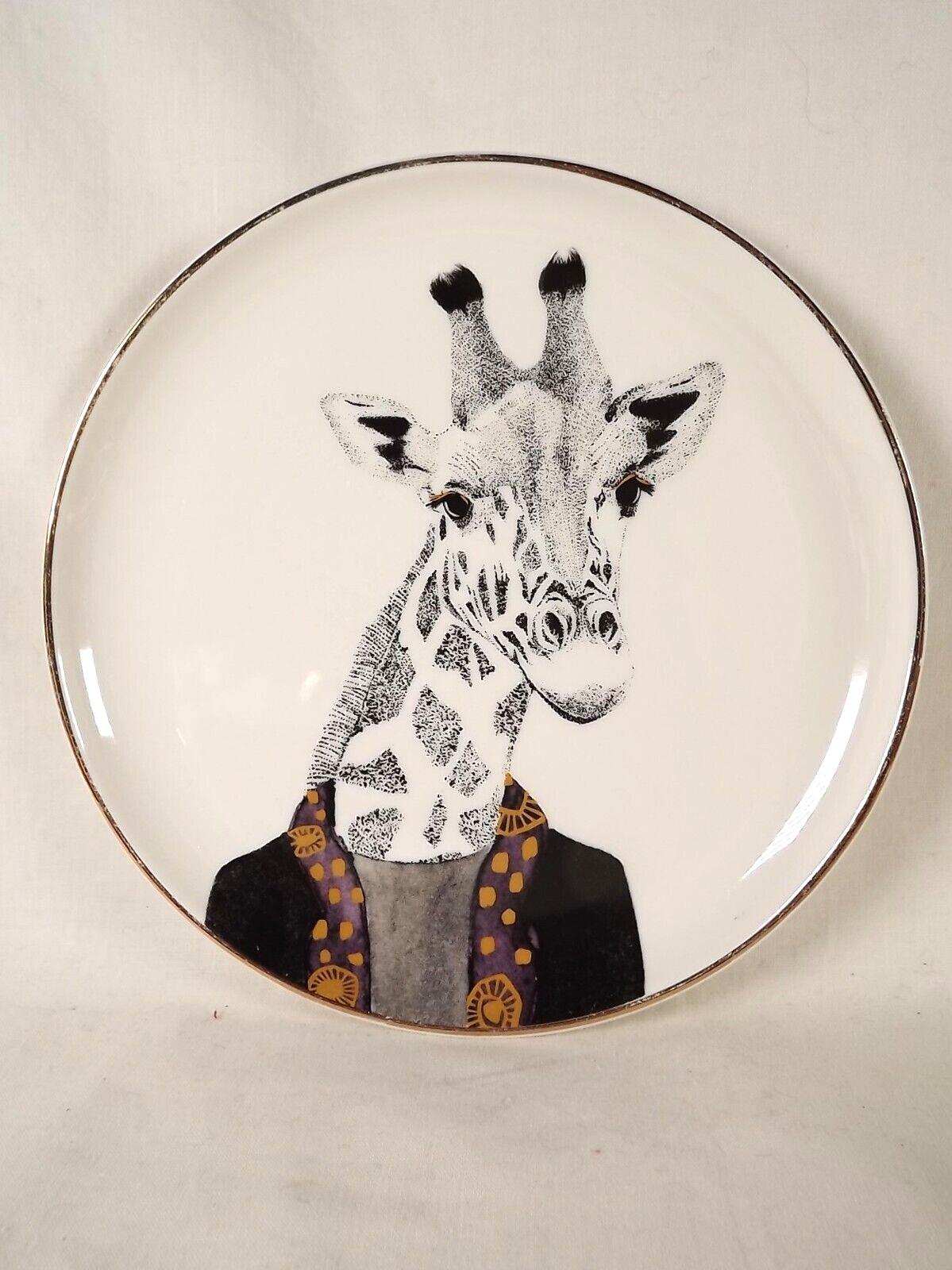 Pier 1 Giraffe Salad Dessert Plate, Book club Collection, Gold Trim, 8 in diameter
