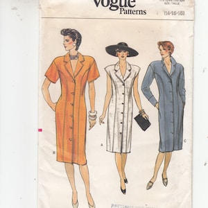 May include: Vintage Vogue sewing pattern for a dress, featuring three different styles. The pattern is for sizes 14-16-18. The text on the pattern reads "Vogue Patterns 9492 Pattern/Patron Size/Taille (14-16-18) Patterns not exchangeable or returnable."