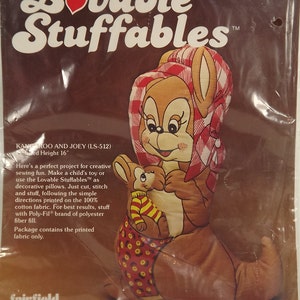 Vintage Lovable Stuffables Kangaroo and Joey LS-512 Printed Fabric Panels Dolls Sewing Child&#39;s Toy Decorative Pillows