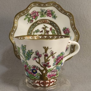 Coalport Indian Tree Demitasse Cup and Saucer, Bone China, Multicolor, Hand Painted,
