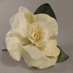 Velvet Rose, Cream, 4 inches, Green Leaves, Millinery Flower Crown Bridal Wedding Corsages Boutonniere Bouquet Crafts Veil Flower Girl image 4