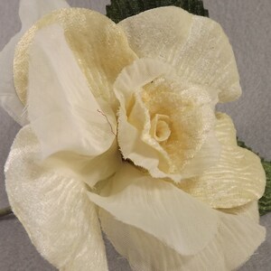 Velvet Rose, Cream, 4 inches, Green Leaves, Millinery Flower Crown Bridal Wedding Corsages Boutonniere Bouquet Crafts Veil Flower Girl image 5