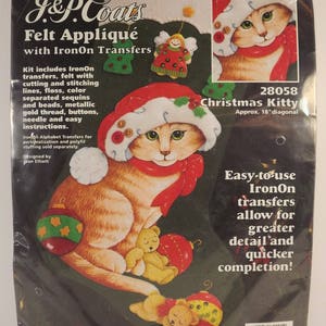 Coats Clark, Christmas Kitty, 28058 Stocking 18 inch Iron On Transfers Embroidery