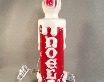 NOEL Candle Blow Mold Light, Empire 1970, Christmas Decoration, Indoor Use, with Cord, Red Paint Needs Touch Up