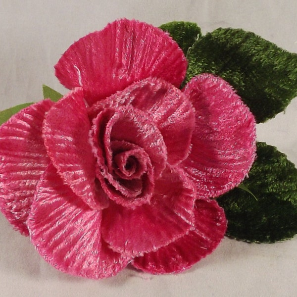 New Velvet Pink Rose Green Velvet Leaves 3 inches Millinery Flower Crown Bridal Wedding Corsages Boutineers Bouquets Crafts