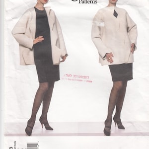 May include: A sewing pattern for a white coat and black skirt. The pattern is from Vogue Patterns and is designed by Geoffrey Beene. The pattern number is 2018.