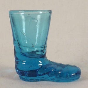 Turquoise Teal Blue Boot Shoe, Toothpick or Shot glass, Star Design, Made in Japan, collectible glass, Decorative