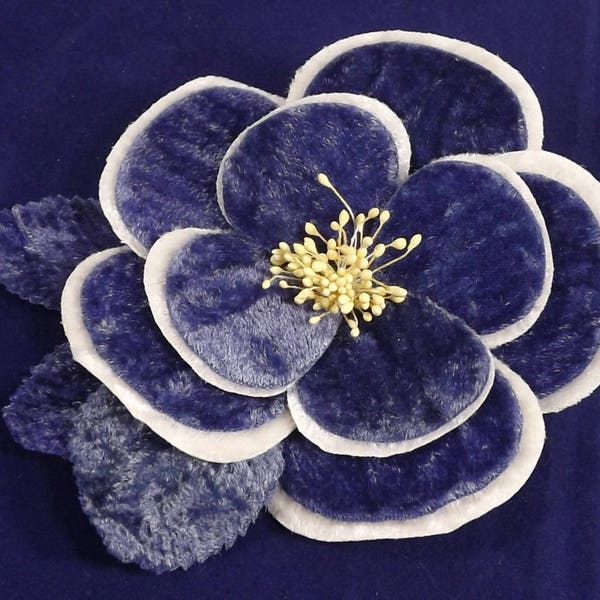 Velvet Camellia Flower Blue and White Millinery Bridal Wedding Corsages Boutineers Bouquets Crafts