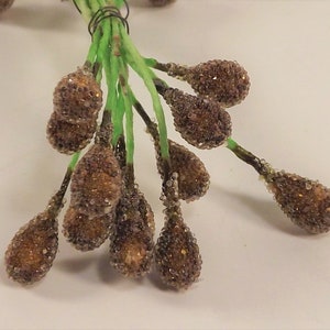 Vintage Brown Glass Beaded Stamens Weddings Corsages Dolls Crafts Fascinators Flower Making Crowns Double Ended