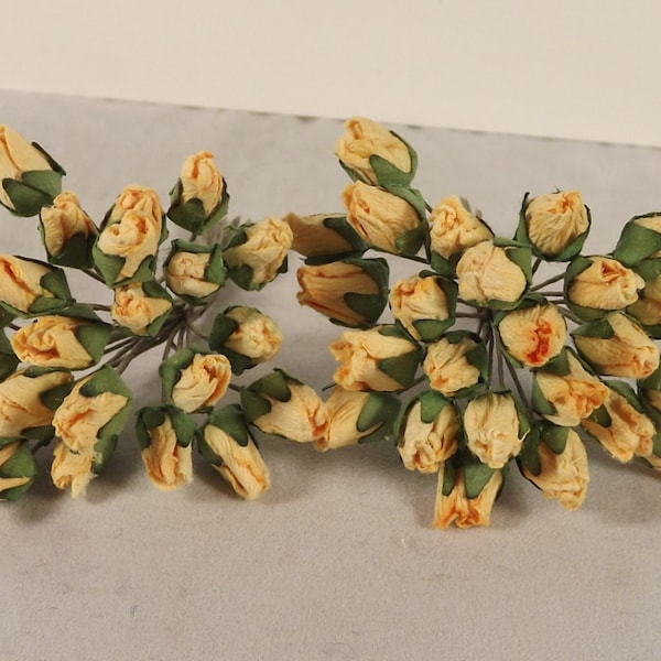 Rose Buds Yellow 48 Miniature Paper Parchment Weddings Corsages Dolls Fascinators Flower Crowns 2 Bunches with Individual Stems