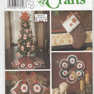 Ribbon Embroidery Christmas Ornaments Tree Skirt Wreath Stocking Door Bells Decorations Sewing Pattern 9800 Uncut