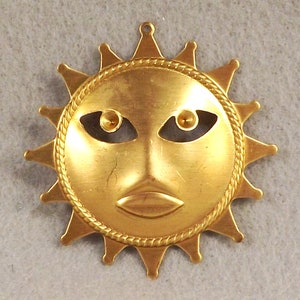 Sun Themed Stamped Metal Findings, Lot of 3, Old Store Stock, 2.25 diameter, Jewelry, Crafts, Never Used
