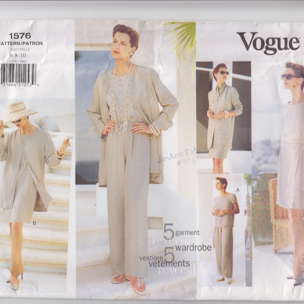 Vogue 1576 Erwachsene Kleiderschrank Reversible Kleidungsstücke Wrap Rock Jacke Kleid Top Hose Schal Schnitt Muster Größen 6-8-10 weiblich ungeschnitten