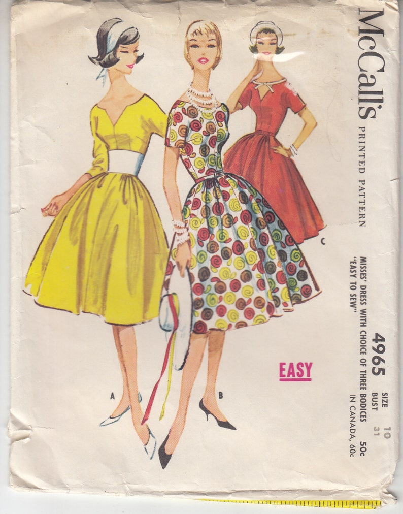 4965 Dégagée Variations Robe Jupe Buste Mccalls Plein Drapée 1950 Taille 31 10 Gore Encolure 4 Années Couture Manches Patron Corsage Ajusté VGqpSzUM