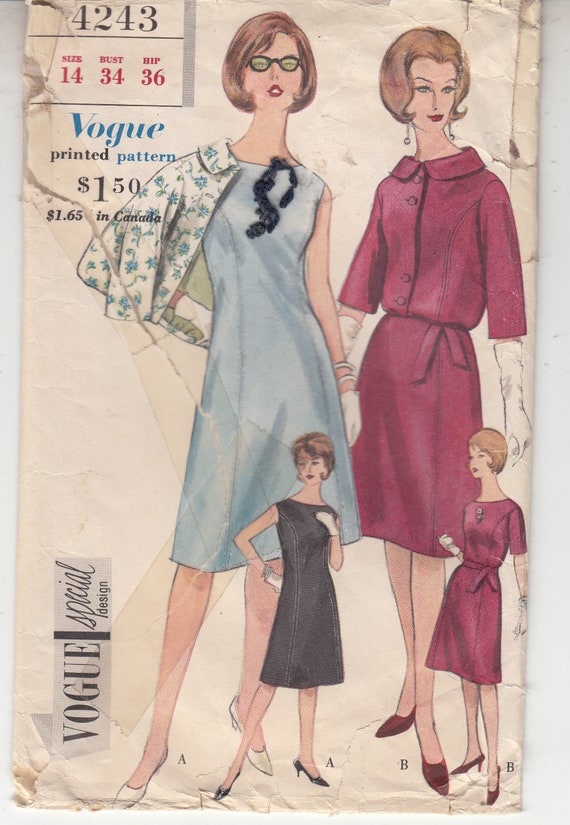 Vogue 4243 Misses One Piece Dress Bloused Jacket Petticoat Etsy Ireland