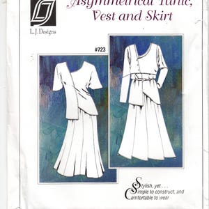 Tunic Asymmetrical Vest Skirt, Stylish, Simple Construction, Comfortable to Wear, LJ Designs #723 Sewing Pattern XXS-4X Uncut