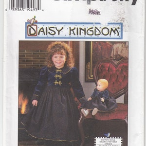 Daisy Kingdom Child&#39;s Doll Dress Above Ankle Full Skirt Raised Waist Long Sleeves Vintage Simplicity Sewing Pattern 7348 Uncut Sizes 3-4-5-6