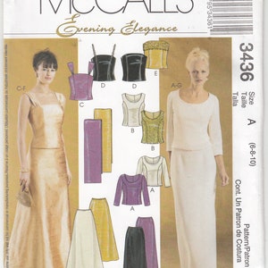 McCall's 3436 Evening Elegance Tops Skirts Stole Variations Strapless Sleeves Modest Design Your Own Style Sewing Pattern Sizes 6-8-10 Uncut