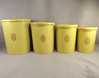 Vintage Tupperware Daffodil Yellow Mini Servalier Canisters- Set of 2