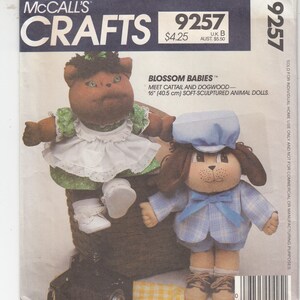 McCalls Blossom Babies Cattail Dogwood 16 inch Soft Sculptured Animal Dolls Sewing Pattern 9257 Uncut Body Dress Panties Jacket Hat Shorts