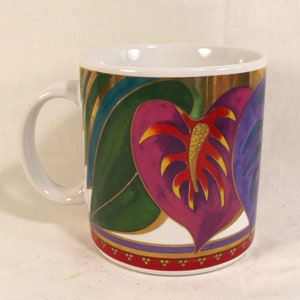 Laurel Burch, Anthurium, Mug for Coffee Tea, Pastel Colors, Gold Trim, No Box, Japan, Signed