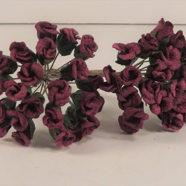 Burgundy Rose Buds 48 Miniature Paper Weddings Corsages Dolls Fascinator Flower Crowns 2 Bunches with Individual Stems