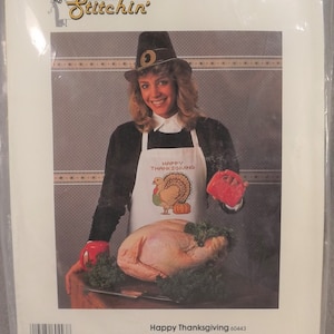 Candamar Küche Stitchin 60443 Kit, glückliche Danksagung Schürze, Kreuz Stich Abfall eine Leinwand Größe passt, die alle Schürze enthalten 1990