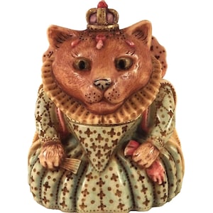 Vintage Harmony Kingdom Pot Bellies Katt Drottning Elizapet Prydnadssaker Minnesask Utgiven 2003