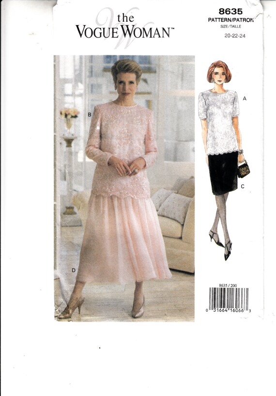 Misses Fitted Skirt Loose Fittting Top Vogue Sewing Pattern 8635 Uncut Plus  Sizes 20-22-24 Easy - Etsy