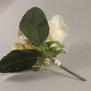 Velvet Rose, Cream, 4 inches, Green Leaves, Millinery Flower Crown Bridal Wedding Corsages Boutonniere Bouquet Crafts Veil Flower Girl image 3