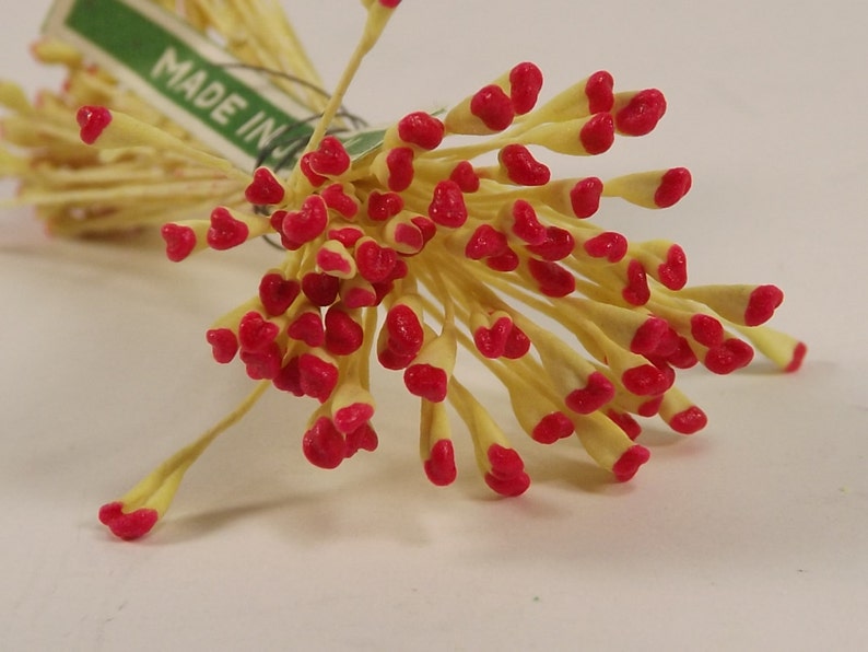 Vintage Red Tip Cream Color Stamens Weddings Corsages Dolls Crafts Fascinator Flower Making Crowns Double Ended 60 Bunch