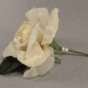 Velvet Rose, Cream, 4 inches, Green Leaves, Millinery Flower Crown Bridal Wedding Corsages Boutonniere Bouquet Crafts Veil Flower Girl image 2