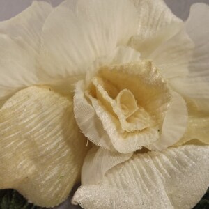 Velvet Rose, Cream, 4 inches, Green Leaves, Millinery Flower Crown Bridal Wedding Corsages Boutonniere Bouquet Crafts Veil Flower Girl image 6