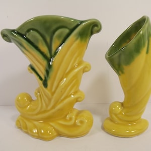 Shawnee Cornucopia Pottery Vases, Mid Century MCM, 2 Sizes Styles Yellow Green 735, 835 Vintage